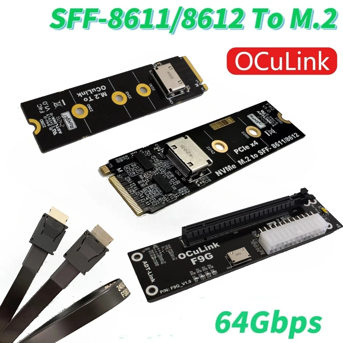 

PCI-E 4.0 X4 M.2 OCuLink Laptop External Video Card ATX GPU Dock Accessories M.2 NVMe to SFF-8612 8611 Oculink eGPU Adapter Card