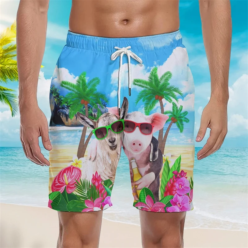 Cows Chickens Sheep And Pigs 3D Printed Short Pants Streetwear Beach Shorts Sport Casual Swimwear Male Men Kids Clothing