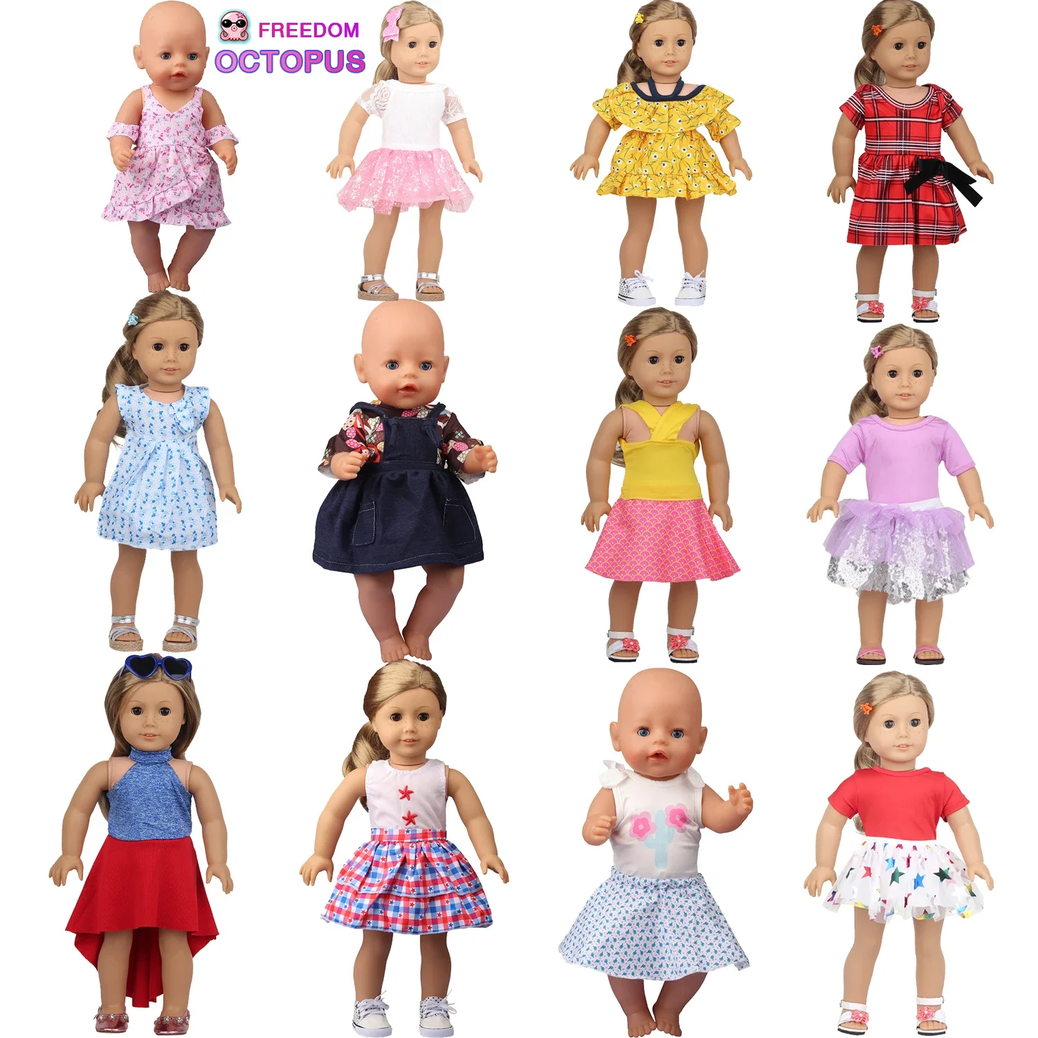 Doll Clothes Dress For 17 American 18 Inch Girl Doll 43cm New Born Baby Doll Clothes Skirt Cute Suit Accessories Festival Gift