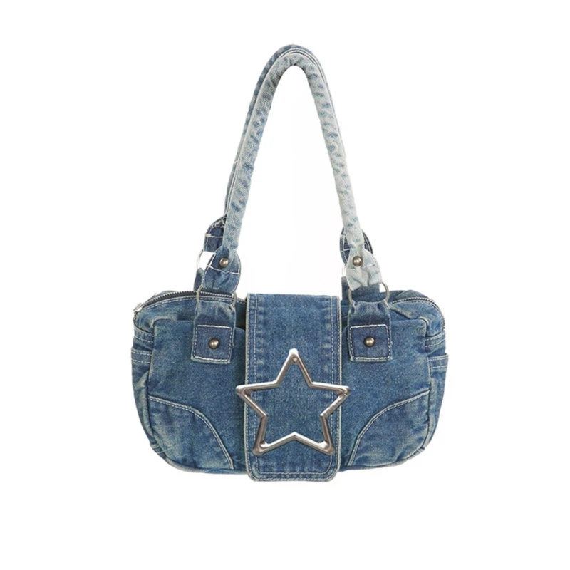 Trendy Shoulder Bag for Women Spacious Y2K Purse Fashionable Women's Shoulder Bag with Metal Star Embellishments Durable