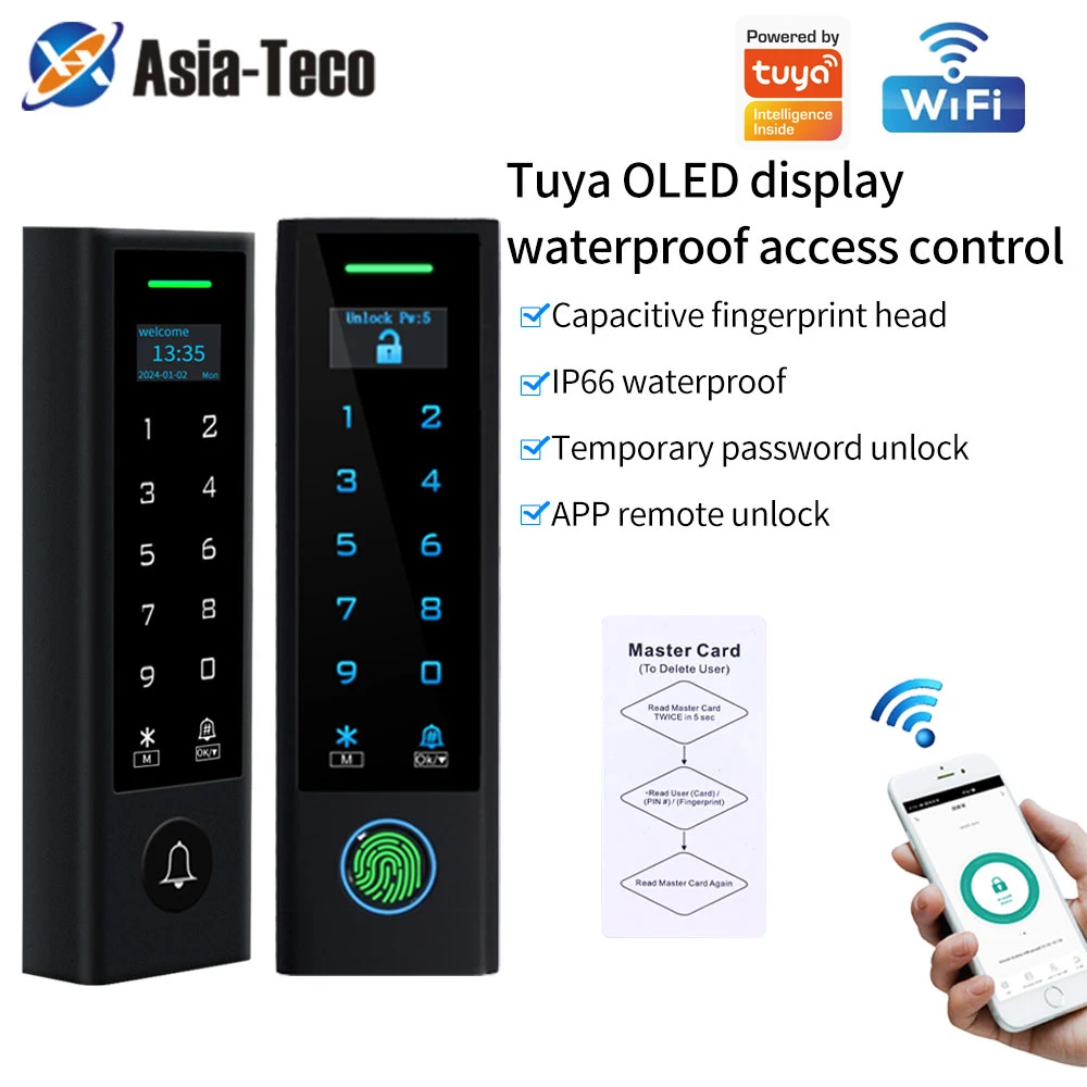 LCD Screen WIFI Support Tuya App Fingerprint Door Access Control Waterproof 125Khz RFID Card Standalone Biometric Access Control