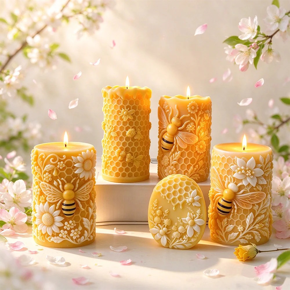 Honeycomb Cylindrical Silicone Candle Mold, 3D Bee Hive Tube Mold for DIY Aromatherapy Candle, Resin Plaster Handicraft Making