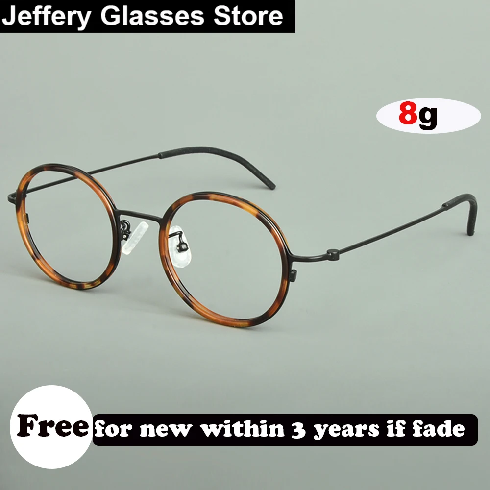 

High Quality Pure Titanium Round Glasses Frame Men Women Vintage Acetate Ring Ultra-light Optical Read Eyeglasses Spectacles