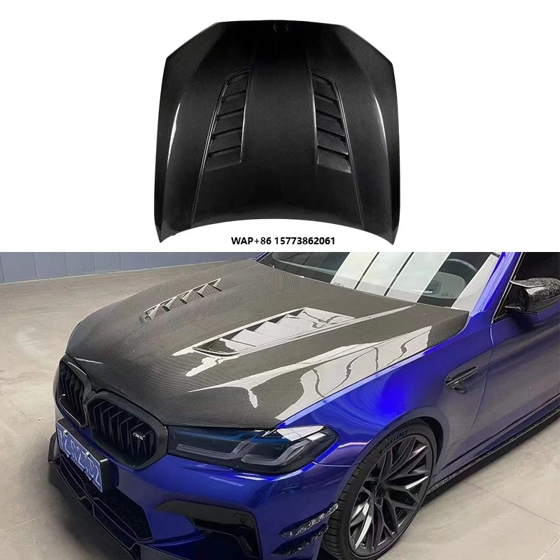 

High Quality New Carbon Fiber Engine Bonnet for 5 Series F90 M5 G30 G38 with Exhaust Cut-Outs MBJ Style Screw-On