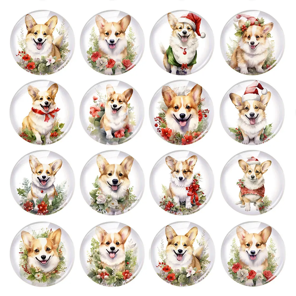 Handmade Dog Puppy Christmas X-mas Winter Photo Glass Cabochon Charms Flatback Demo Flat Back Cameo For Diy Jewelry Making