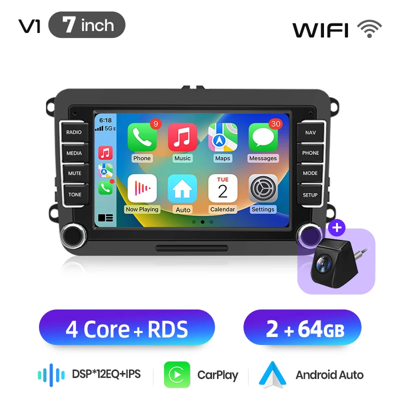 Junsun 7" 9" Android autoradio voor VW Volkswagen Skoda Octavia Golf 5 6 Touran Passat B6 Polo Jetta draadloos voor Apple CarPlay Auto IPS scherm stereo multimediaspeler automotive slimme intelligente