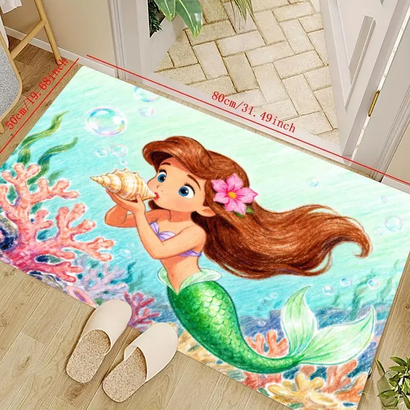 

1 шт. милый коврик принцессы-русалки с героями мультфильмов, 50x80 см (19,68x31,49 дюйма), нескользящий мягкий коврик, очаровательная девушка слушает морше