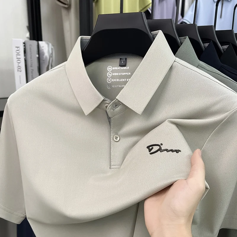Men's Summer Short Sleeved Polo Shirt, Lapel Button Brand Letter Printed T-Shirt, Breathable Casual Business Men's Clothing Top