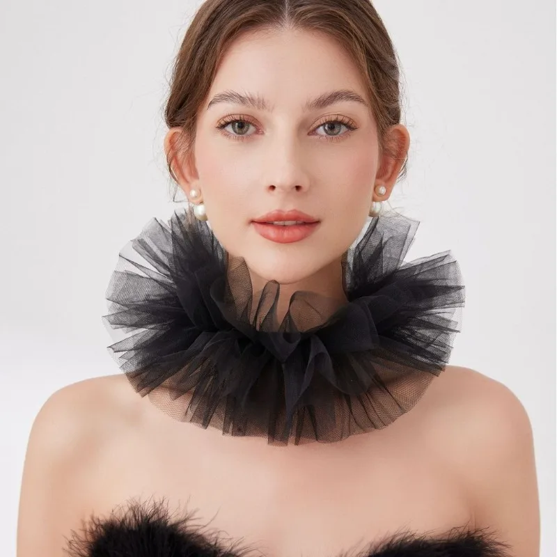 Court-style Ruff Collar Netted False Collar Clown Puff Collar Halloween Stage Drama Decoration Scarf