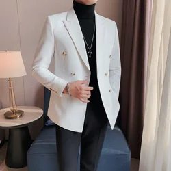 Autumn British Style Slim Fit Double Breasted Blazer Men 2024 New Business Casual Suit Coats Male Office Wedding Groom