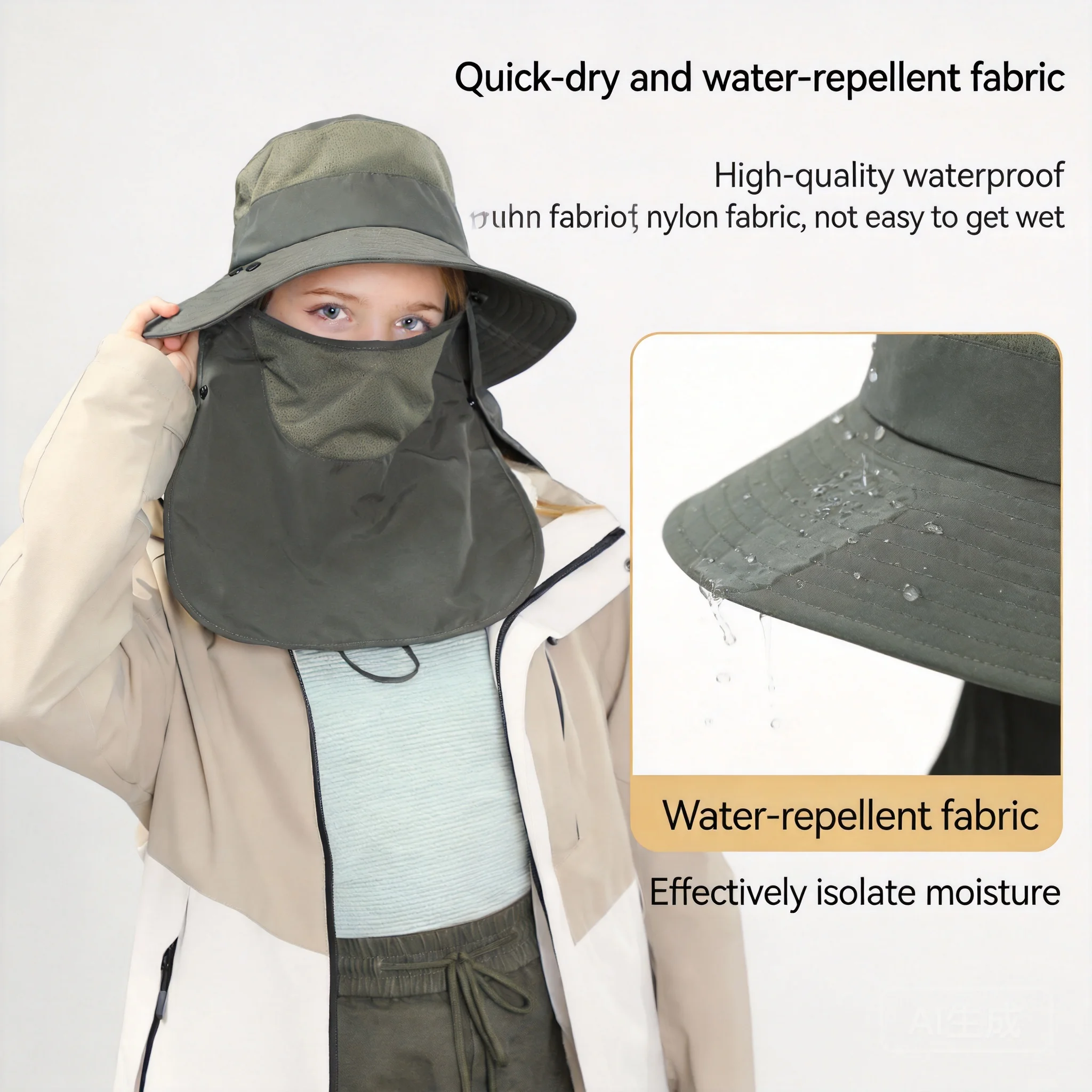 Unisex Wide Brim Uv Protection Sun Hat Removable Face Neck Cover Waterproof Quick Dry Hat For Fishing Hiking Cycling Summer Wear