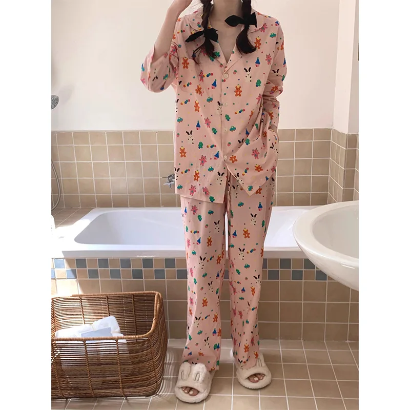 New Girl Home Loose, Comfortable, Sweet Home New Instagram Dopamine Bears Pajamas Pink Kawaii Youth Girl\'s Homewear Lingerie Ins