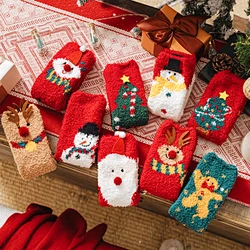 Cartoon Fluffy Christmas Socks Coral Velvet Santa Claus Snowmen Elk Thick Warm Floor Socks Happy New Year Xmas Noel Navidad Gift