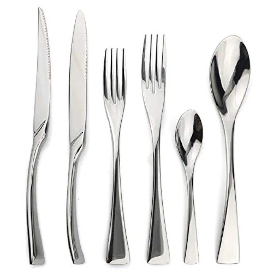 

18/10 Stainless Steel Flatware Set with Serrated Steak Knife Mirror Polished Silver Service for 4
