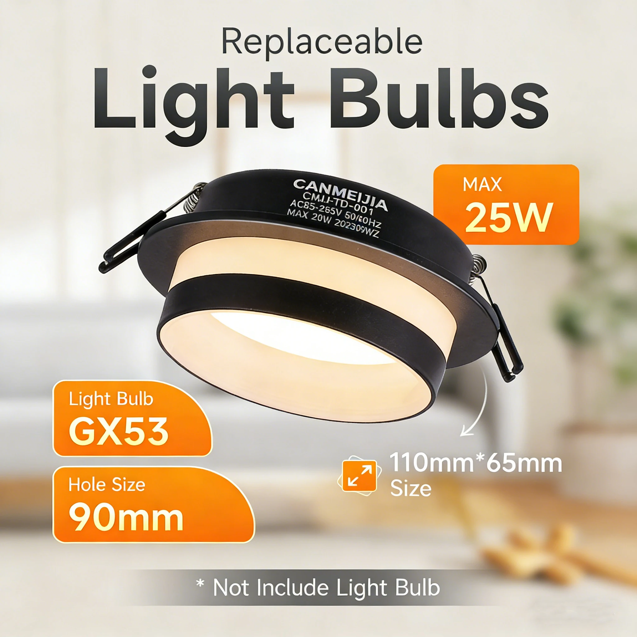 Embedded Downlight 3 Color Dimmable Spotlight Replaceable GX53 Bulb Recessed Ceiling Light for Living Room Bedroom Decor Light