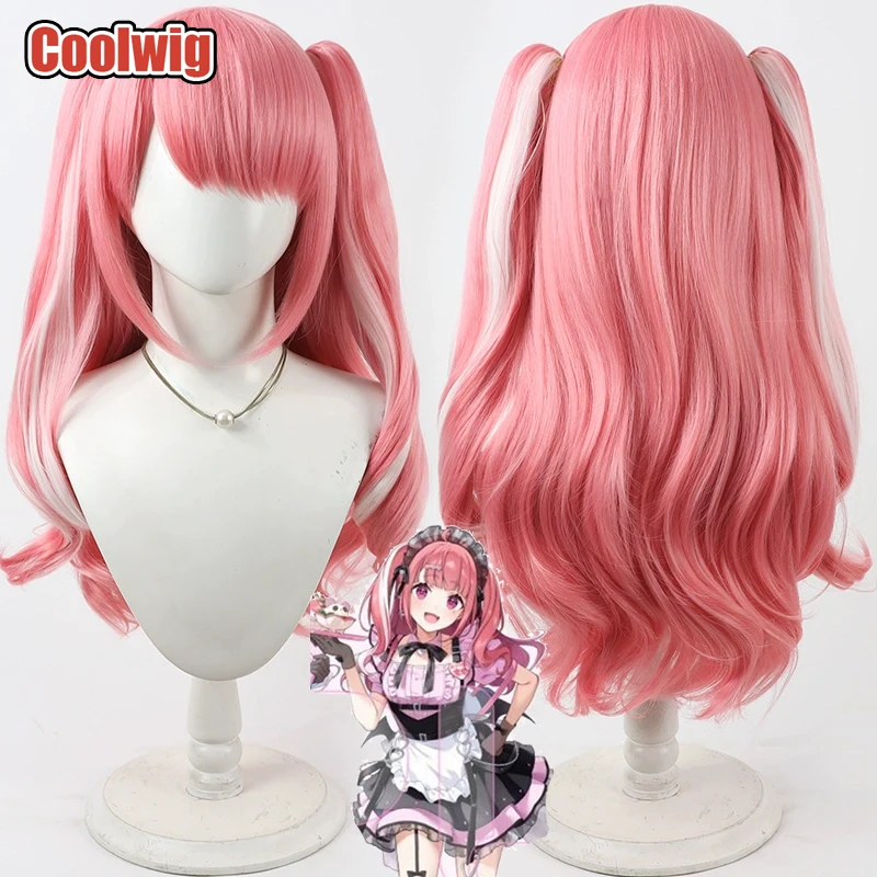 Coolwig Synthetic Hair Sasaki Saku Cosplay Wigs Virtual YouTuber Sasaki Saku 80cm Pink Mixed White Ponytail Wig Heat Resistant