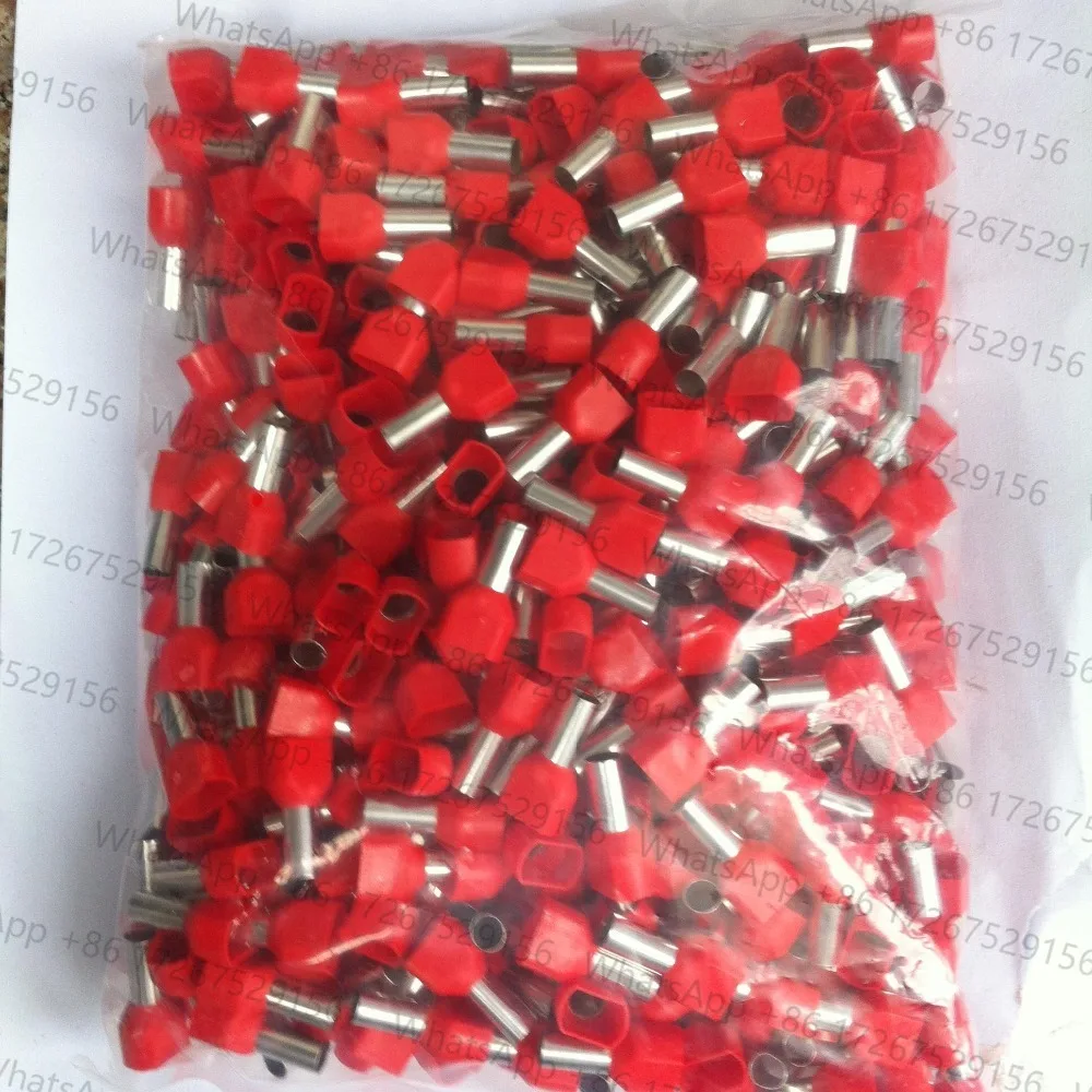 TE10-14 terminator 2 X 8 AWG Red Twin  Dual Entry Wire  Bootlace Ferrules For 2 X 10.0mm2, 14.0mm Pin Length