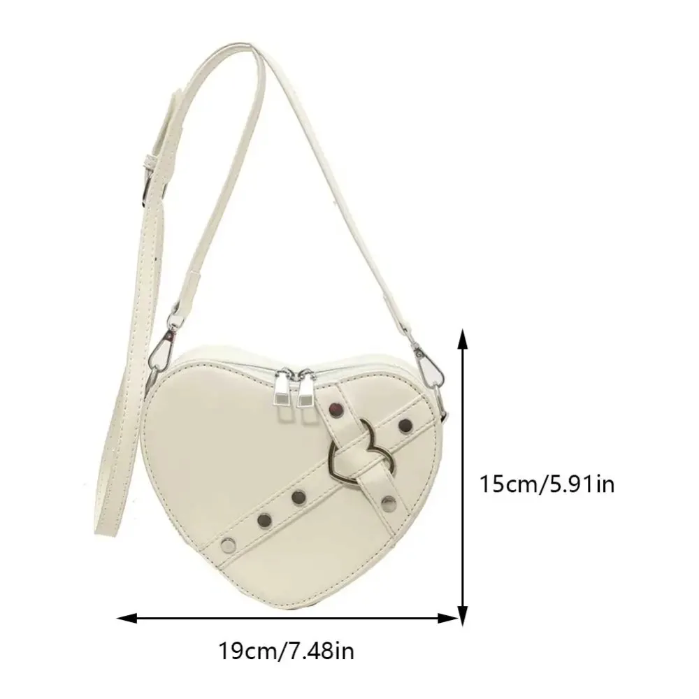 Vintage Y2K Small Chain Rivet Shoulder Bag Heart Shaped Purse Handbag Red PU Leather Gothic Tote Bag Fashion Women Crossbody Bag