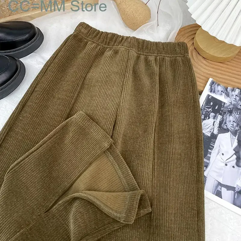 New Women Pants Vintage Split High Waist Corduroy Wide Leg Full Length Loose Trousers Fall Winter Fashion Bottoms
