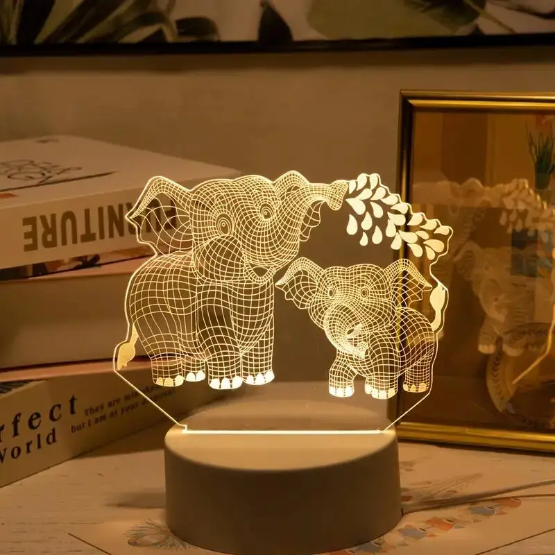 1pc Elephant 3D Night Light, lampada illusione ottica 3D con tocco, luce ambientale che cambia 7 colori per camera da letto