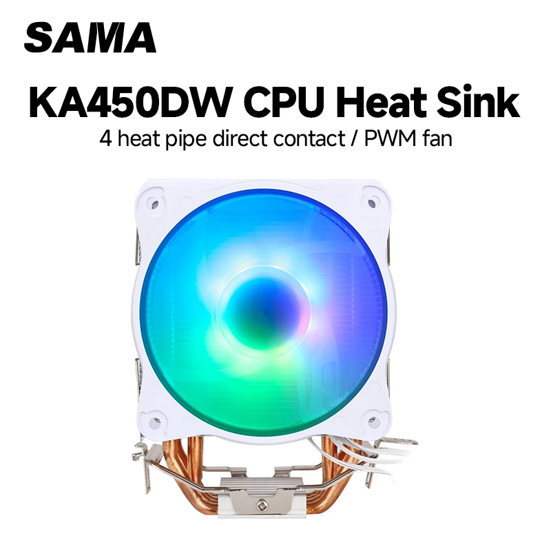 SAMA KA450DW مروحة معالجة تبريد الهواء الأبيض لوحدة المعالجة المركزية ARGB مروحة هيكل التبريد سريعة التركيب