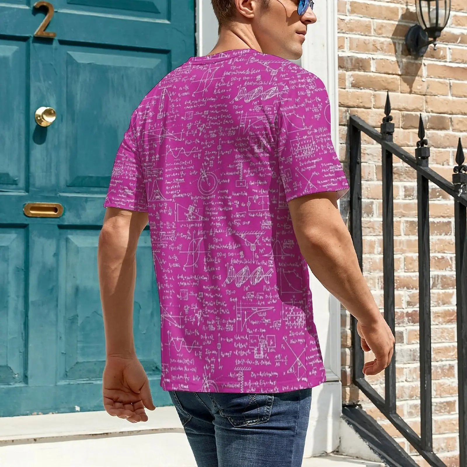 Beach T-Shirt Fuchsia Physics Math Print T Shirts  Casual Vintage Tee Shirt For Men Short Sleeve Graphic Plus Size Tops