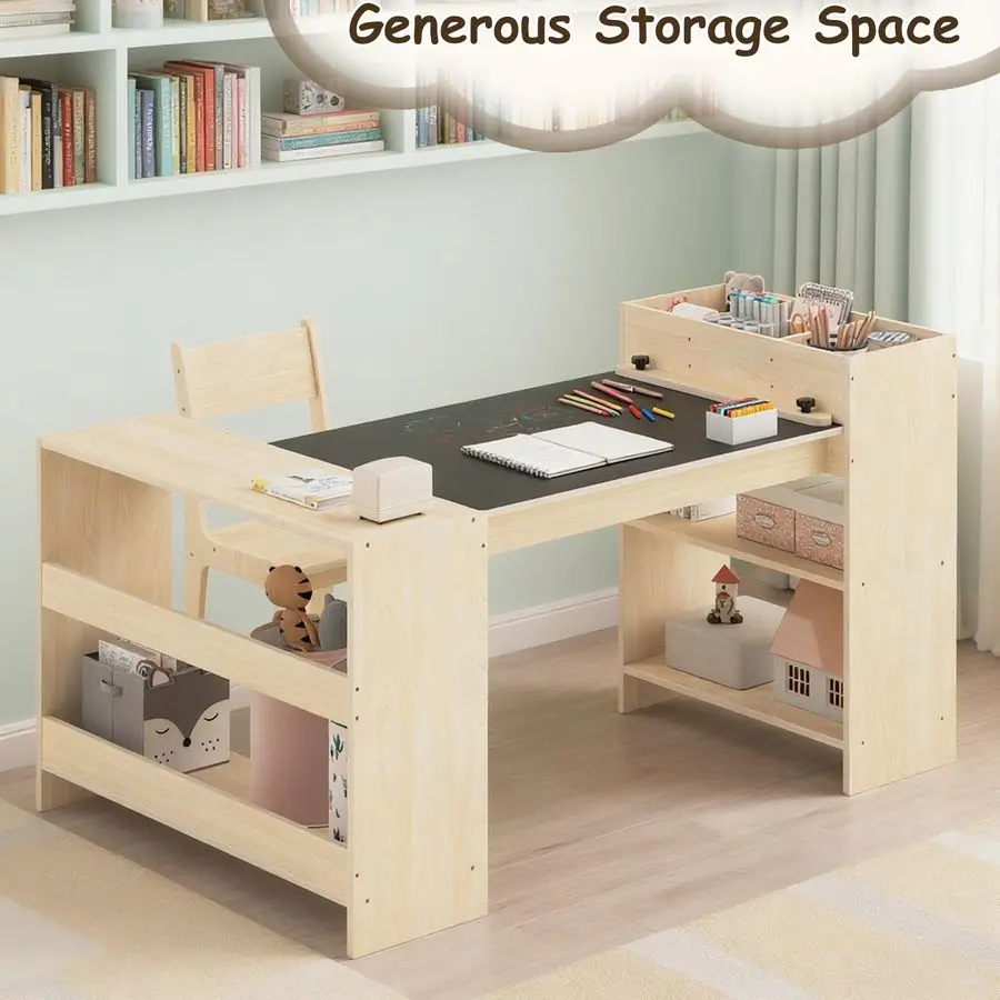 مجموعة طاولة فنية وكرسي واحد، طاولة حرفية للأطفال مع مساحة تخزين من الورق الملفوف، مجموعة خشبية قابلة لتعديل الارتفاع للأطفال الصغار، أزياء النشاط #6