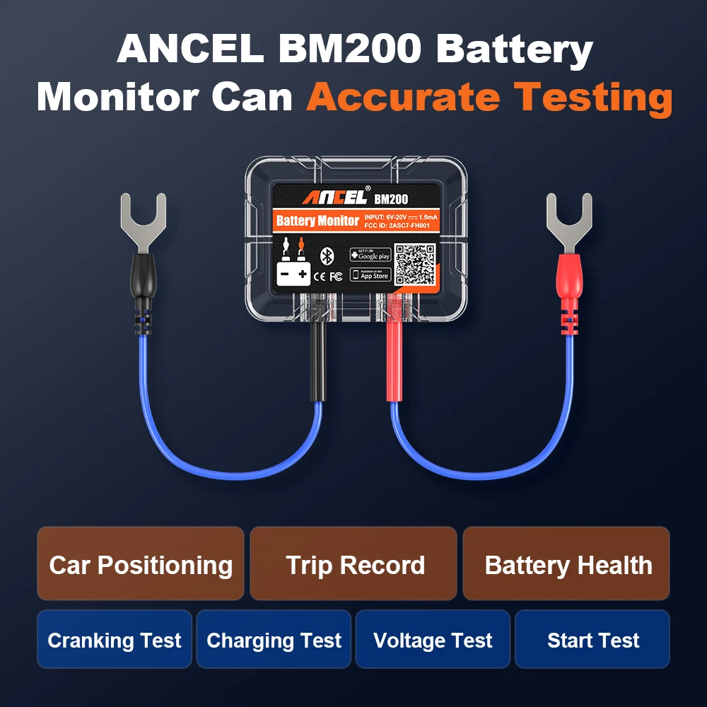 ANCEL BM200 Wireless 12V Battery Monitor Car Battery Health Monitoring Battery Tester Abnormal Alarm Support Max 4 Cars Monitor