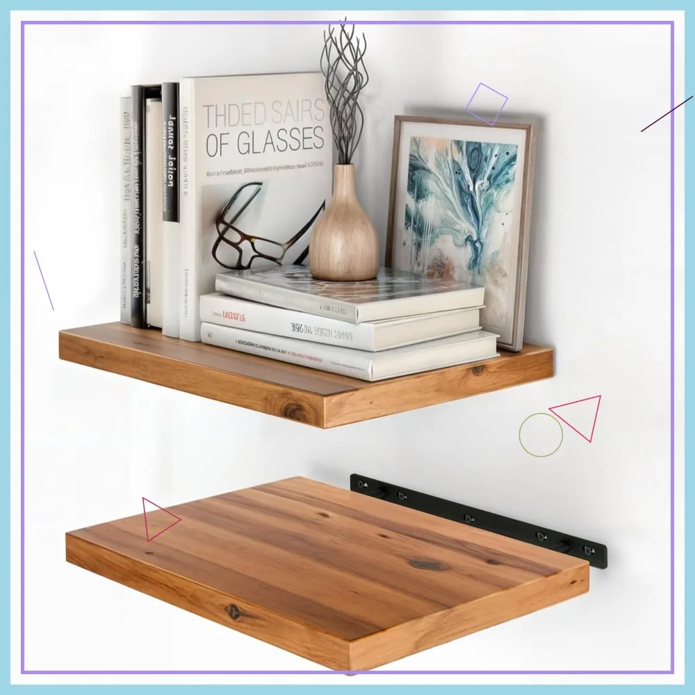 

16x12 Inch Acacia Wood Floating Shelves, Large Wall Decor for Living Room, Bedroom, Bathroom with Hardware