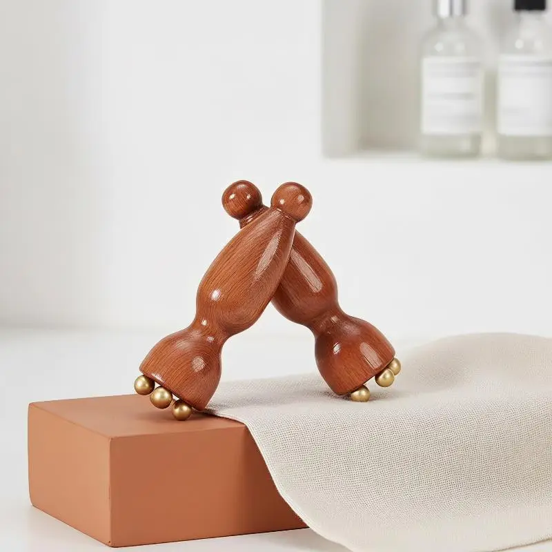Handgehaltenes Gua Sha Gesichtswerkzeug aus hochwertigem Messing und Rosenholz, Massagegerät zur Augenentspannung, tragbares Hautpflege-Geschenk für unterwegs – Detail 3