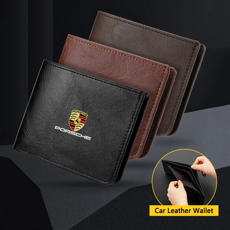 Portable Car Emblem Soft Wallet Leather Mini Credit Card Purse Small Wallet For Porsche 911 Cayenne 918 Pajun 718 Panamera Macan