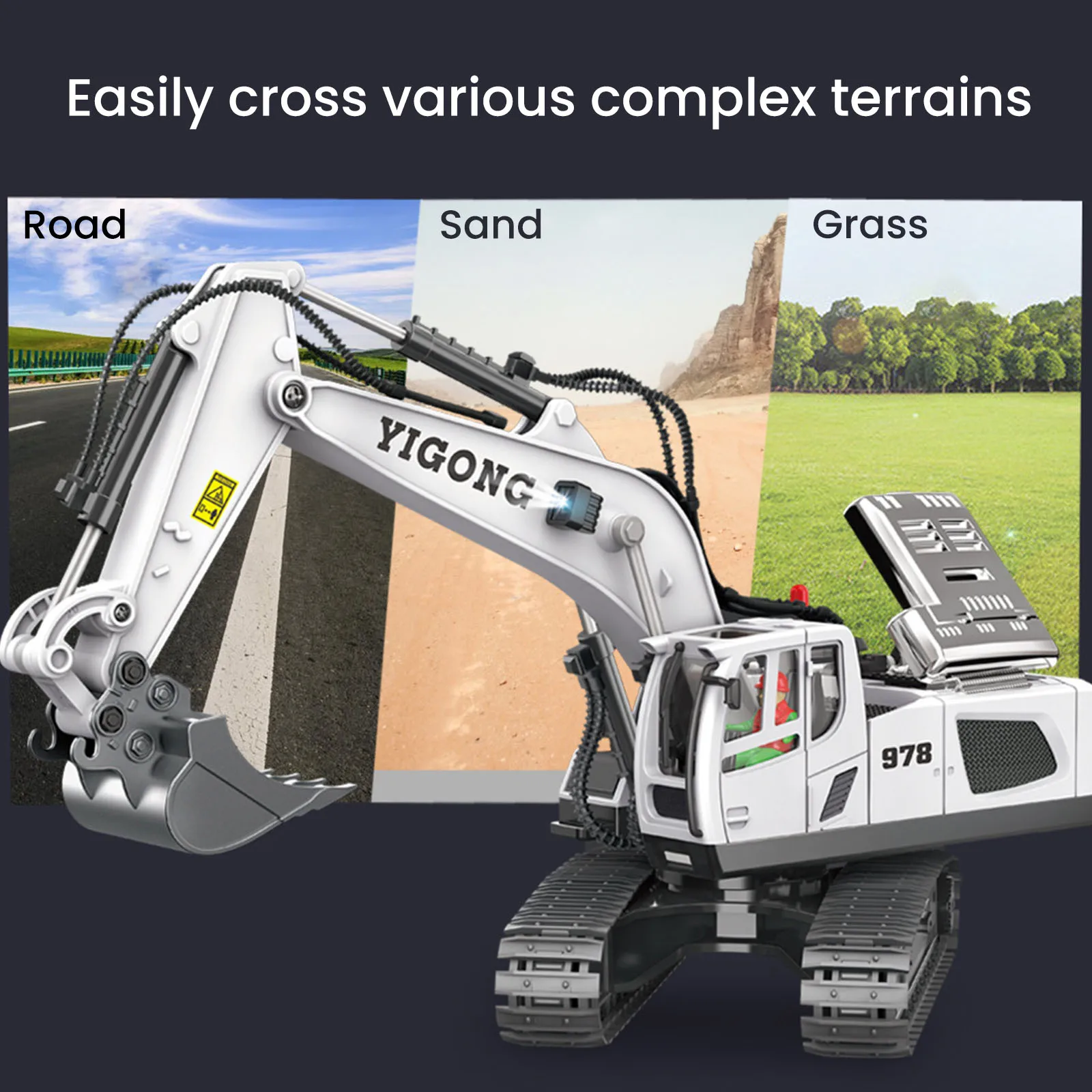 Remote Control Excavator Toy 11/9 Channel 2.4Ghz RC Construction Vehicle With Metal Shovel Truck Toys For Kids 680° Rotation