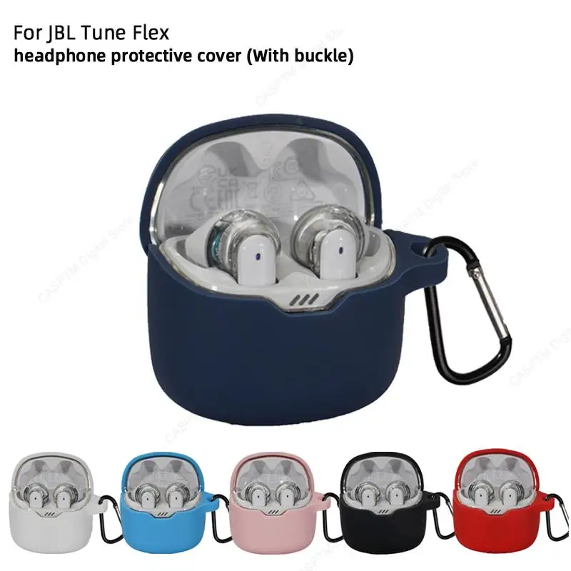 حافظة ناعمة من السيليكون لهاتف JBL Tune Flex غطاء بلون واحد لهاتف JBL Tune Flex حافظة سماعة أذن لاسلكية مع خطاف واقٍ Funda Coque