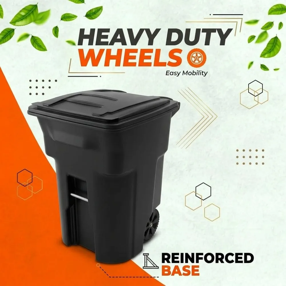 96 Gallon Rolling Outdoor Trash Can with Lid Heavy Duty Plastic Garbage Container for Home Business Curbside Waste Collection