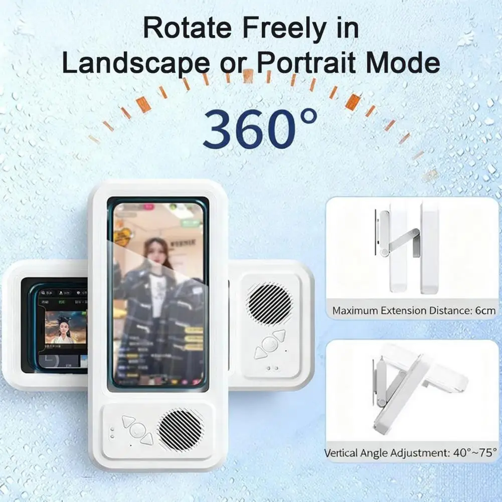 

Вращающийся держатель для телефона Водонепроницаемый держатель для телефона с Bluetooth-динамиком Регулируемое вращение Крепление для душа Сенсорный экран для видео