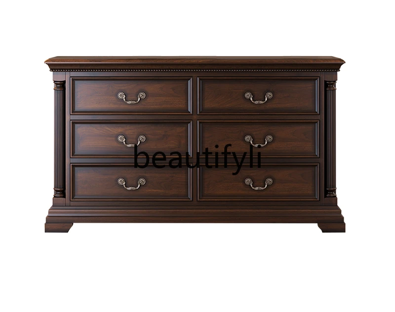 American chest of drawers all solid wood classic retro six-bucket American chest of drawers bedroom storage