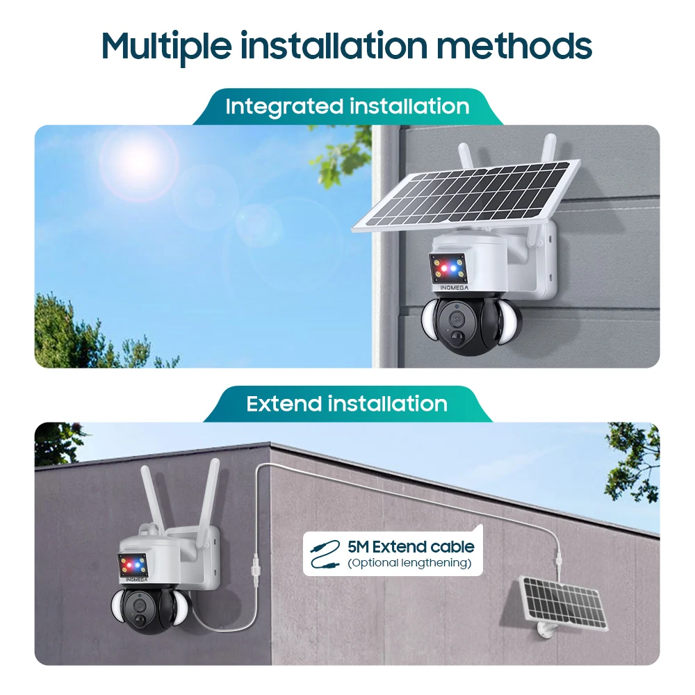 INQMEGA TUYA Camera with Solar Panel, PIR Motion Detection, Can Be Installed Separately, Video Surveillance CCTV Supports Alexa