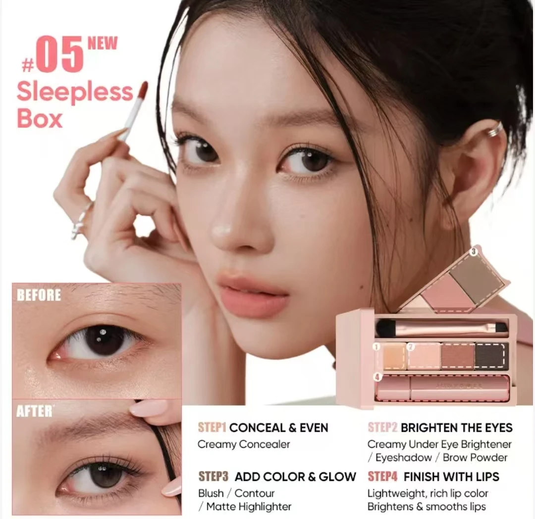 Paleta Mini Makijażu Judydoll: Szminka, Korektor, Rozświetlacz, Róż, Tusz do Rzęs, Cienie do Powiek, Puder do Brwi, Pędzel, Konturowanie Twarzy