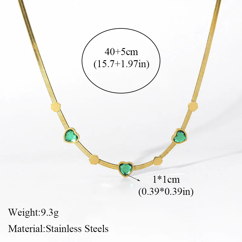 EILIECK 316L Edelstahl 1 Set Herzförmige Grüne Kristall-Halskette Ohrringe für Frauen Mädchen Mode-Schmuckset Geschenk Party – Detail 3