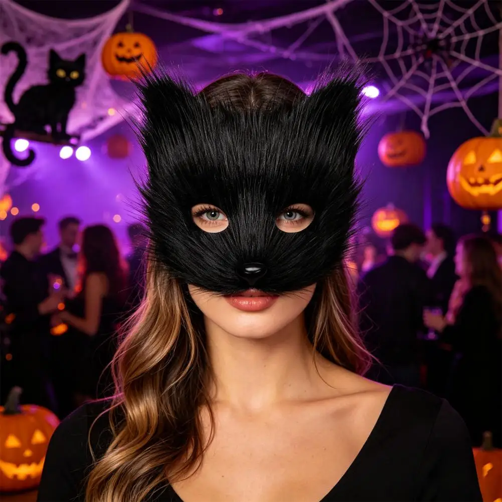 Plush Fox Cosplay Mask, Fluffy Fox Tail, Cosplay Costumes Props, Fuzzy Fox Mask for Costume Party Anime Convention And Role Play