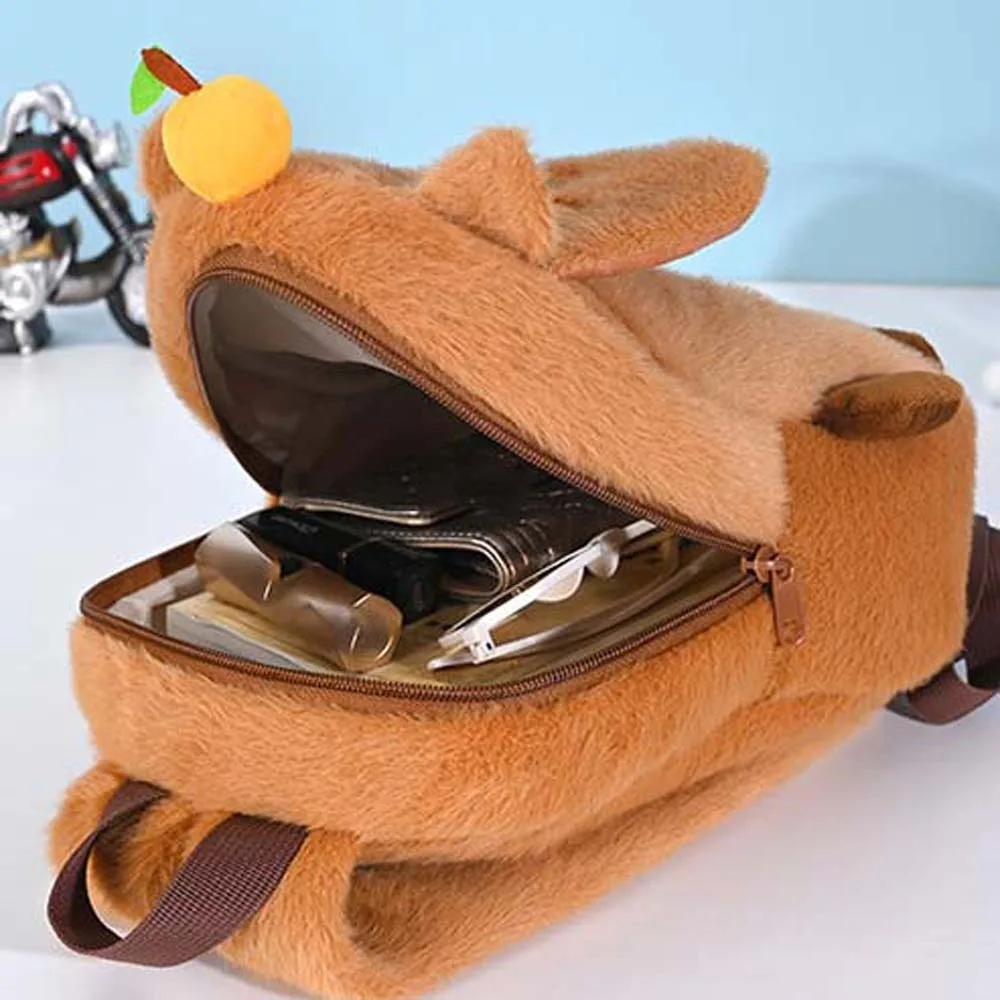 肥厚カピバラぬいぐるみバックパック PP 綿刺繍漫画動物デイパック毛皮のようなソフト大容量スクールバッグ学生