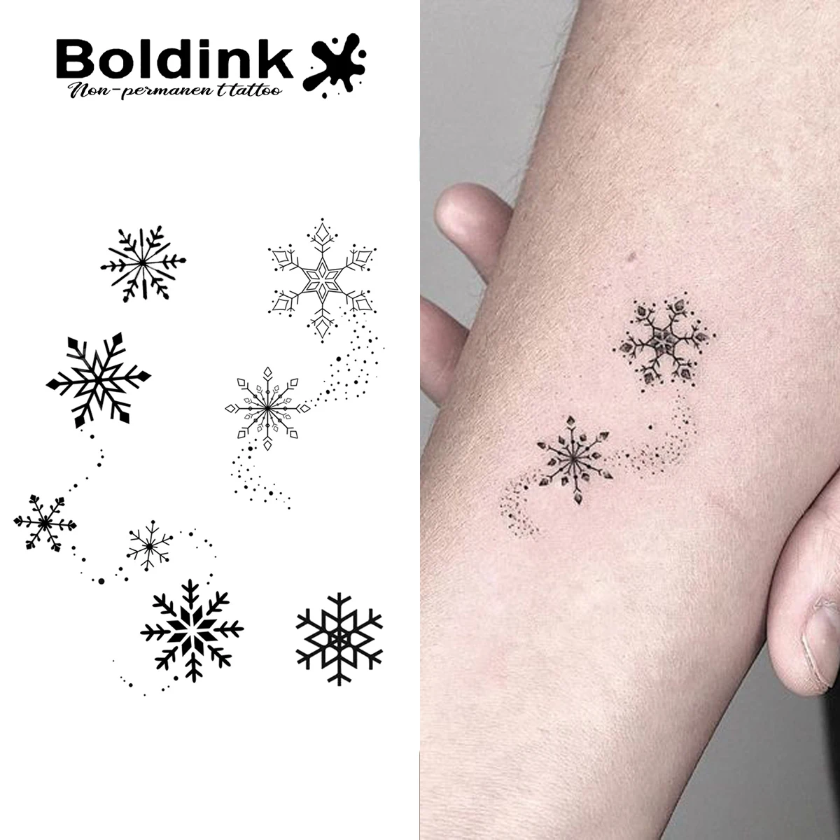 Boldink Snowflake Temporary Tattoo,Lasts To 15 Days New Technology Magic Waterproof Semi Permanent Sticker.