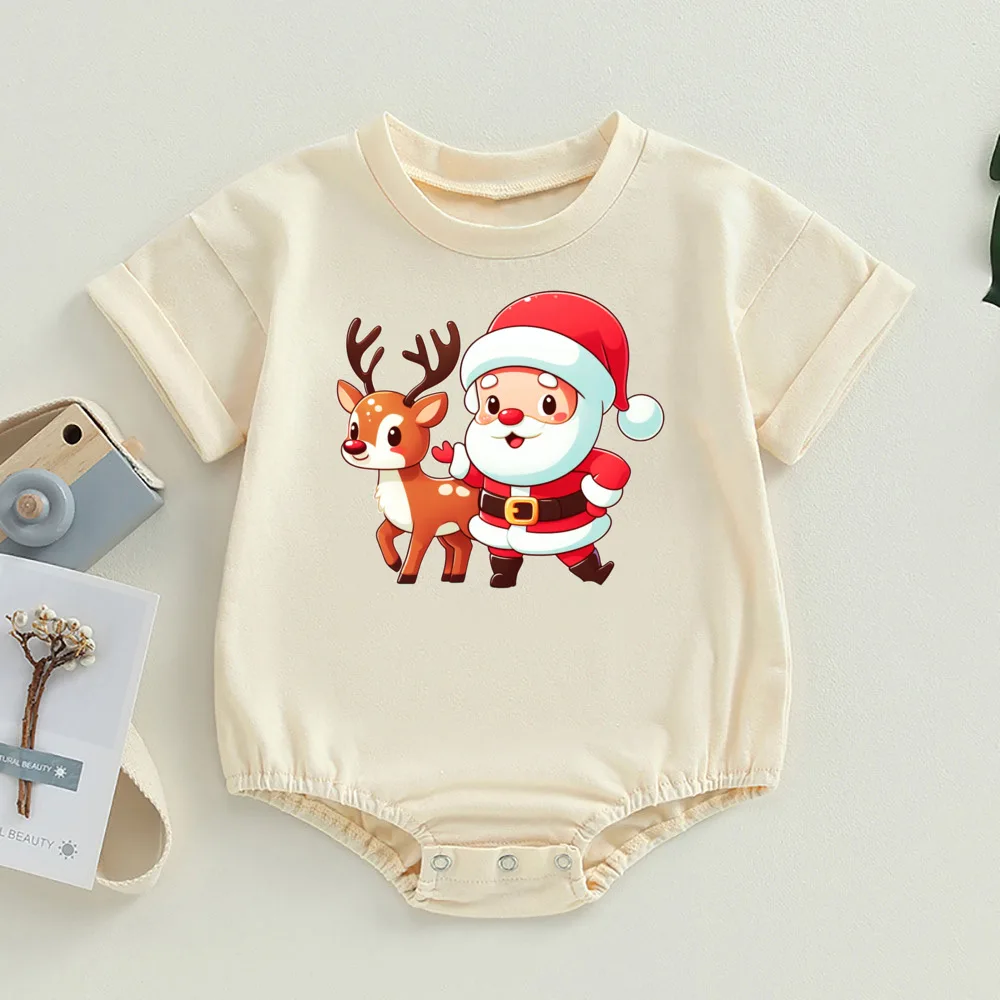 Santa Claus Christmas Bubble Romper Retro Christmas Jumpsuit Festive Holiday Toddler  Oversized T-Shirt Rompers Xmas Outfits