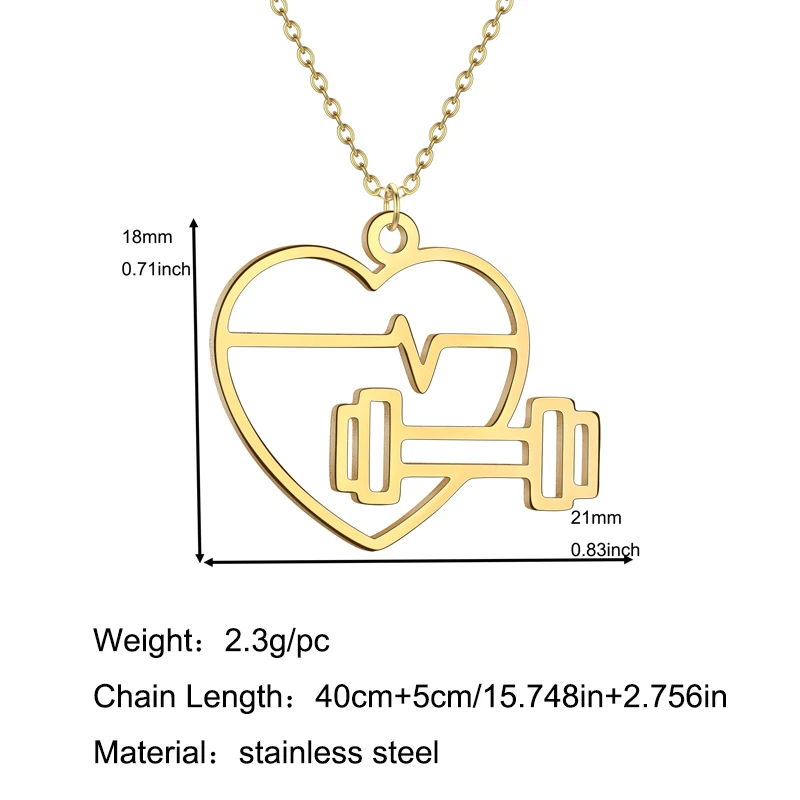 HeartBeat Dumbbell Pendant Necklaces for Women Exercise Sport Stainless Steel Jewelry Necklace Birthday Gift