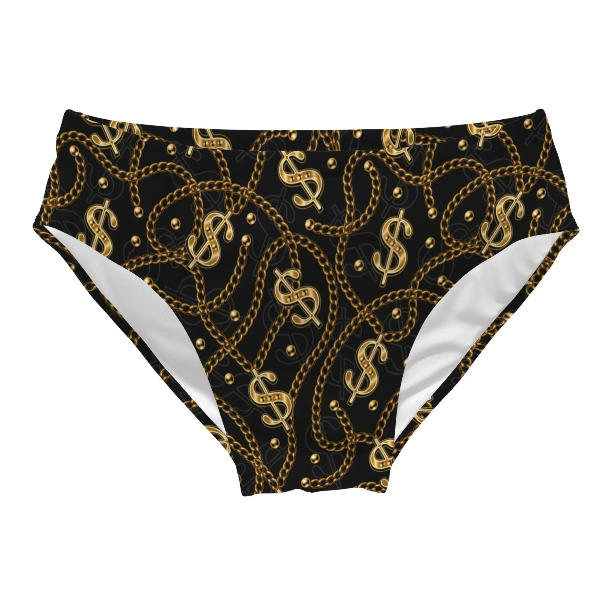 Dollar gold chain novelty funny men's swimming trunks happy sexy bikini briefs swimsuit retro trend surf beach shorts party