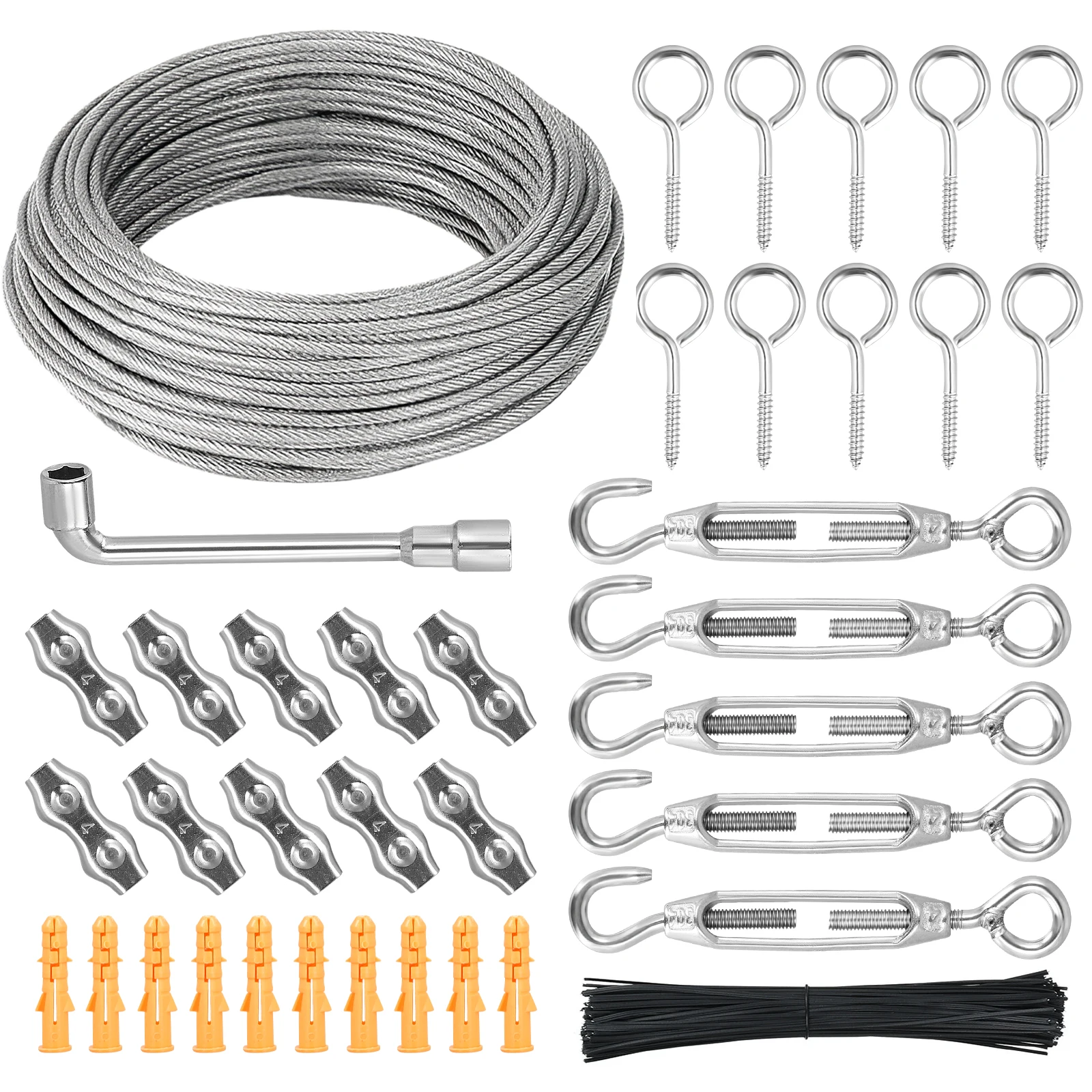 30M Wire Rope 304 Stainless Steel Wire Rope 3mm Steel Rope With Eyes Kit For String Light Suspension Laundry Line Rankhilps