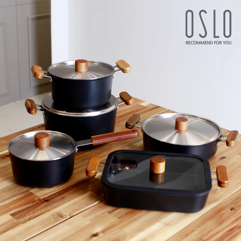 Oslo IH induction wood handle pot set 5 kinds (18 pieces, 20 positive, 24 positive, 24 hot pot, square hot pot)