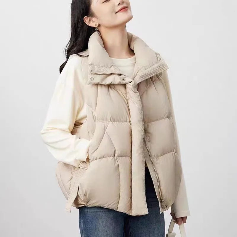 韓国ファッショナブルなダウンベスト女性のチョッキアウター 2025 秋冬新軽量ホワイトダックダウン暖かい女性ベスト H576