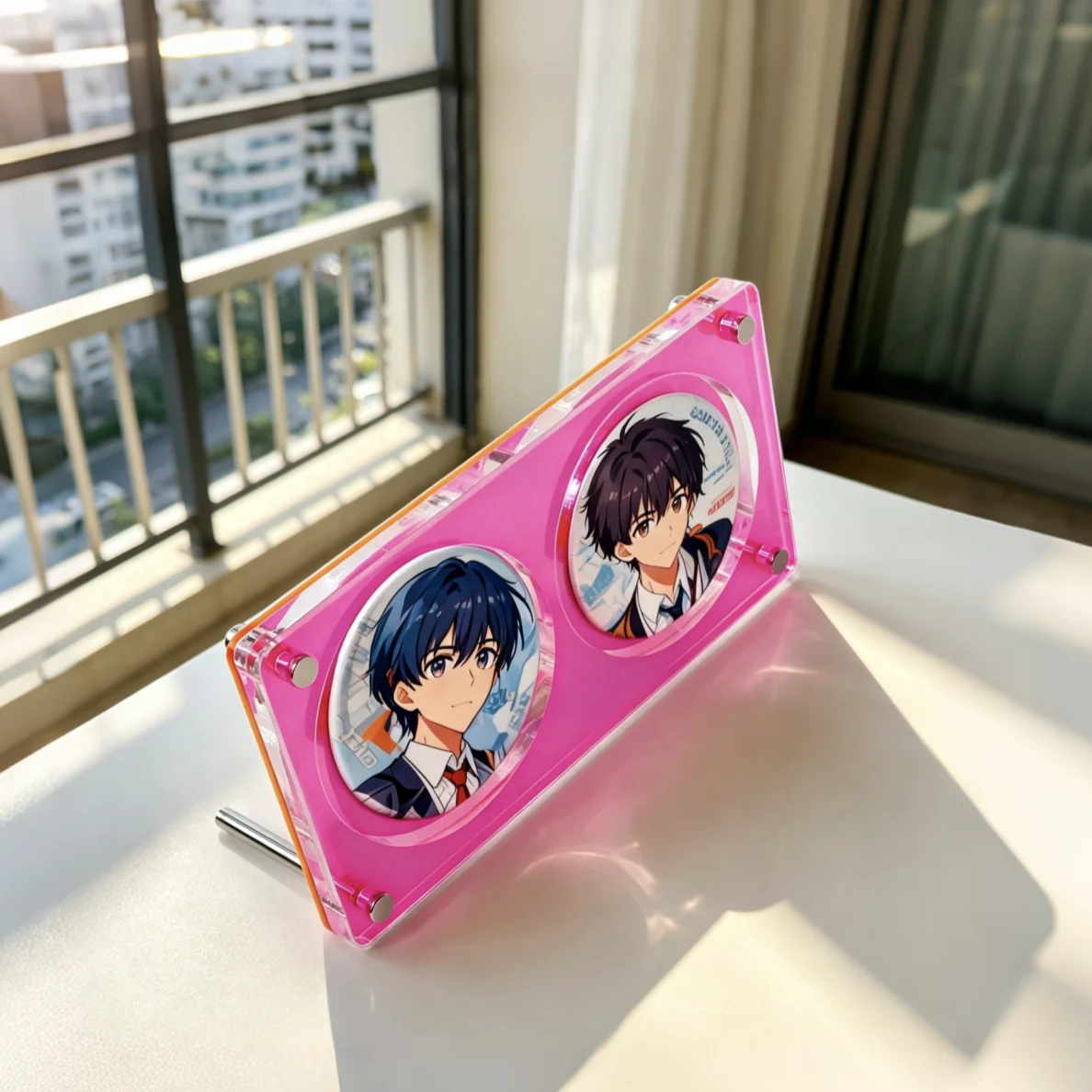 75mm Pink Acrylic Badge Display Stand Thickened Clear Dust‑Proof Pin Showcase Storage Box for Anime Button Badge Brooch