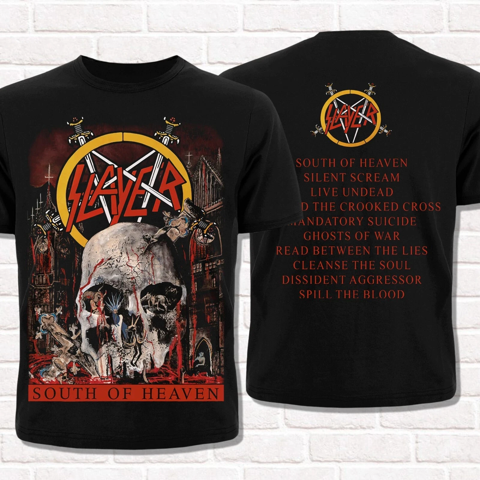 تي شيرت Slayer South of Heaven مطبوع عليه رسومات فضفاضة بأكمام قصيرة للرجال والنساء لملابس غير رسمية ملابس فاخرة للجميع